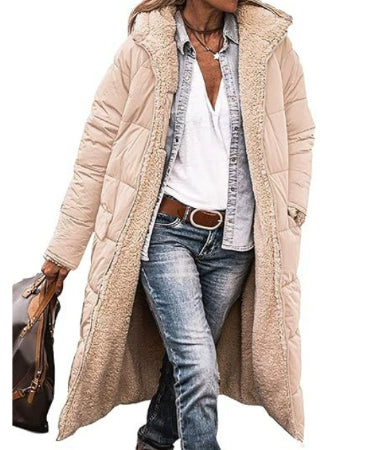 Women’s Solid Color Hooded Long Coat – Double-Sided Wear Winter Cardigan Jacket