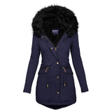 Women’s Plush Hooded Parka – Thick Winter Zip-Up Coat with Buckle & Pockets (Mid-Length)