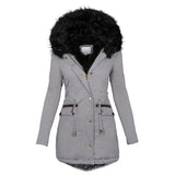 Women’s Plush Hooded Parka – Thick Winter Zip-Up Coat with Buckle & Pockets (Mid-Length)