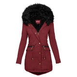 Women’s Plush Hooded Parka – Thick Winter Zip-Up Coat with Buckle & Pockets (Mid-Length)