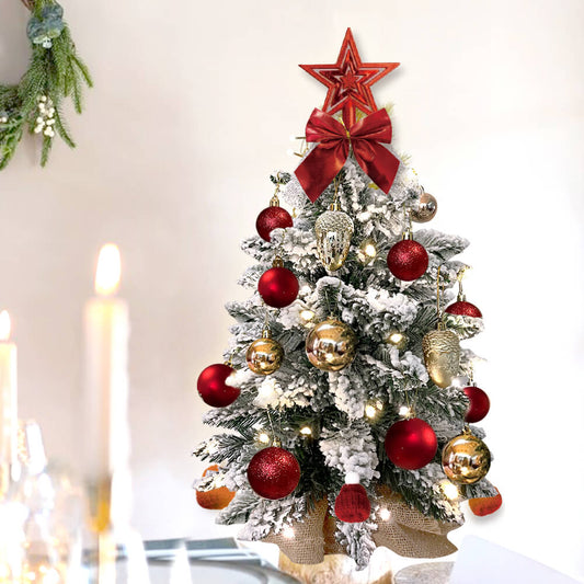 2ft Mini Christmas Tree with Lights – Flocked Tabletop Christmas Decor with Ornaments