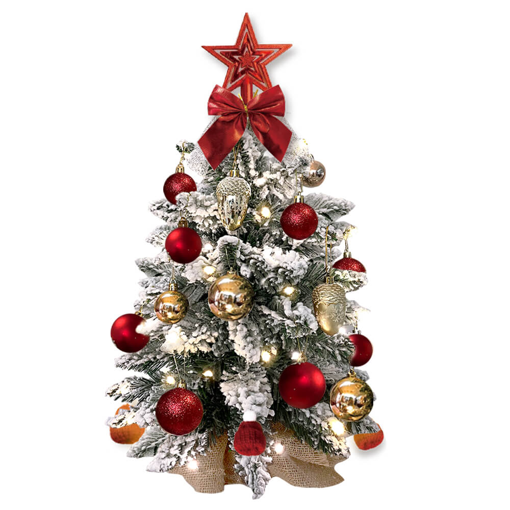 2ft Mini Christmas Tree with Lights – Flocked Tabletop Christmas Decor with Ornaments