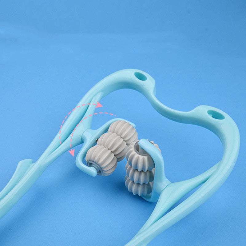 6-Roller Manual Neck Massager – Six-Wheel Deep Tissue Roller with Natural Stone Scraper