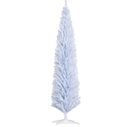 HOMCOM 8' Slim White Pencil Christmas Tree – 618 Tips, Realistic & Easy Setup