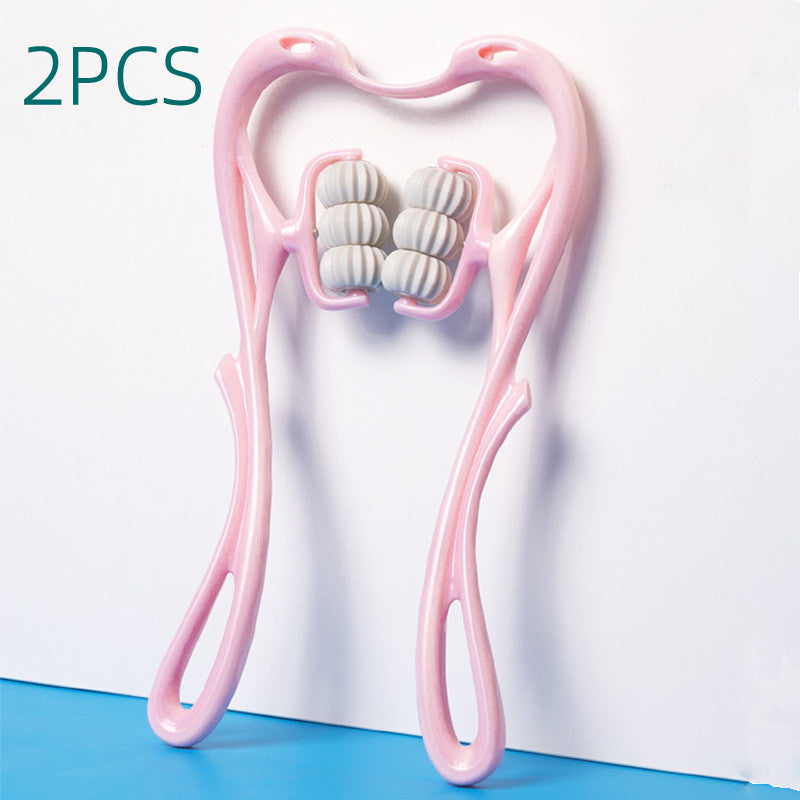 6-Roller Manual Neck Massager – Six-Wheel Deep Tissue Roller with Natural Stone Scraper