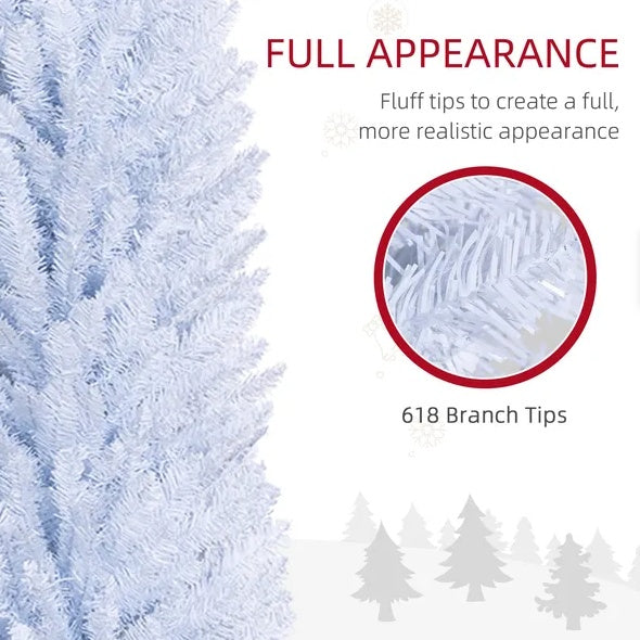 HOMCOM 8' Slim White Pencil Christmas Tree – 618 Tips, Realistic & Easy Setup