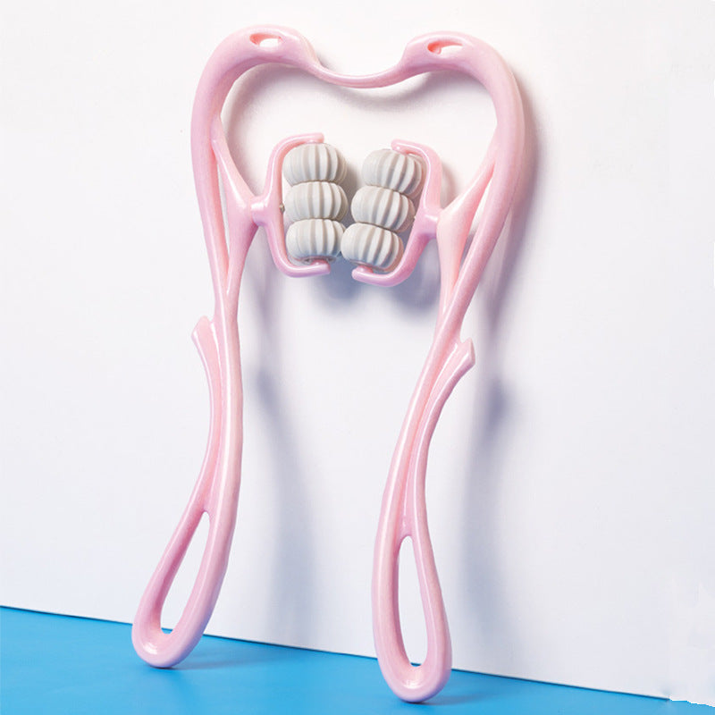 6-Roller Manual Neck Massager – Six-Wheel Deep Tissue Roller with Natural Stone Scraper